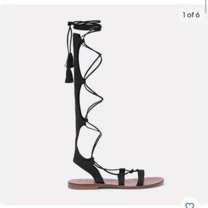 M. Gemi Ariosa Women's Solid Black Suede Leather Lace Up Gladiator Sandals Shoes